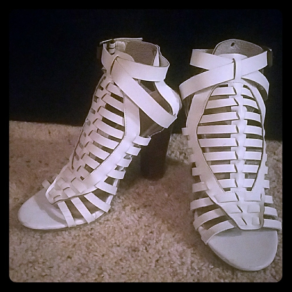 Strappy white caged heels size 7.5